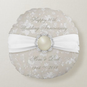 Damask 30. Hochzeit Jubiläum Runde Kissen Kissen