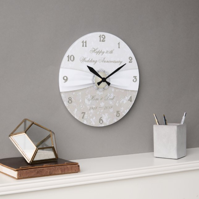 Damask 30-Jährige Hochzeit-Jubiläumszeit Große Wanduhr (Büro)