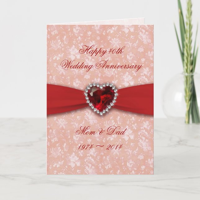 Damask 40. Hochzeitsszenario Karte (Vorderseite)