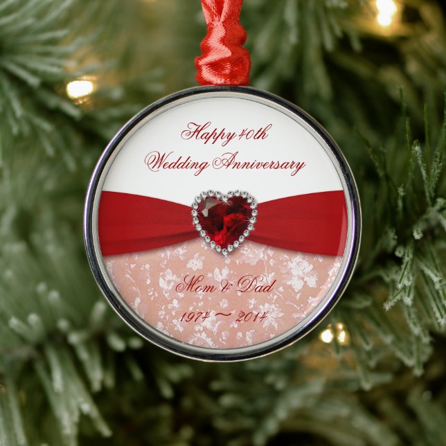 Damask 40. Hochzeitsszenario Silbernes Ornament (Baum)