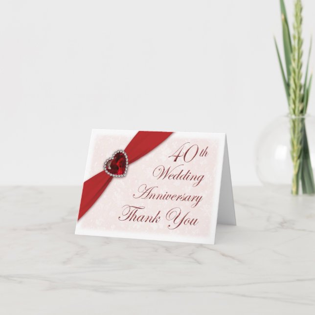 Damask 40e anniversaire Mariage Carte de remerciem (Devant)