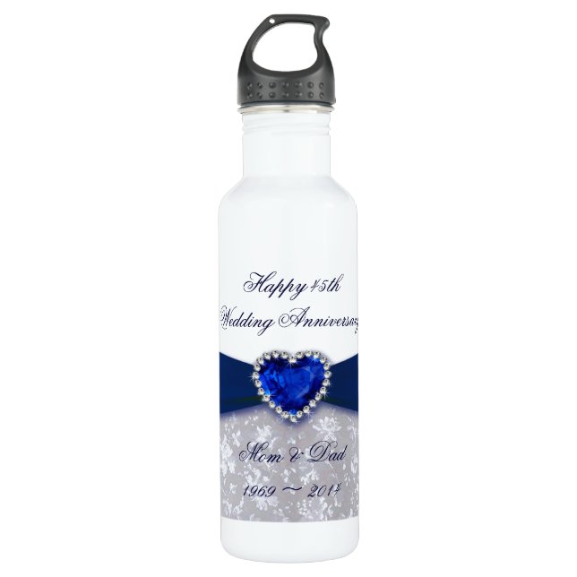 Damask 45. Hochzeitstag Edelstahlflasche (Vorderseite)