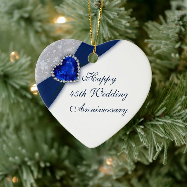 Damask 45. Hochzeitstag Herzdekoration Keramikornament (Baum)