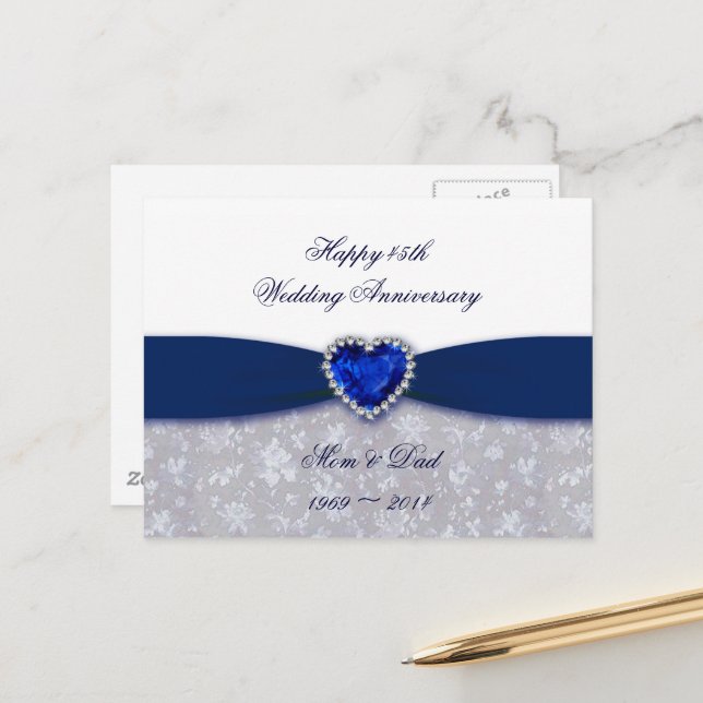 Damask 45. Hochzeitstag-Jubiläumskarte Postkarte (Vorderseite/Rückseite Beispiel)