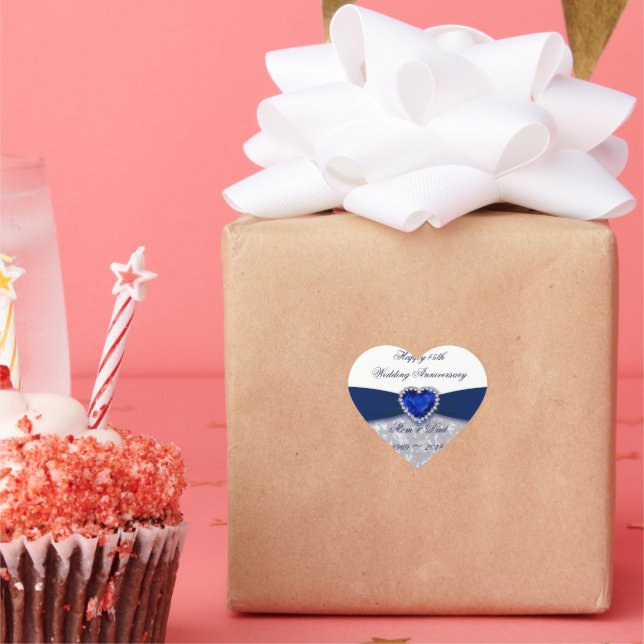 Damask 45. Hochzeitsticker Herz-Aufkleber (Party)