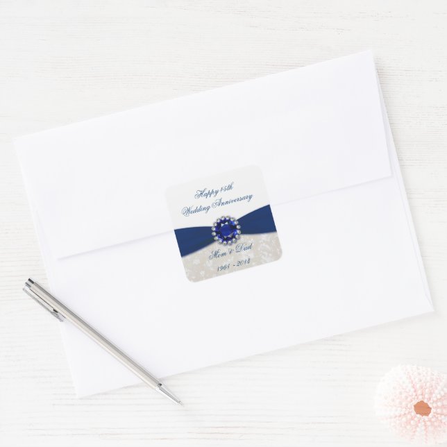 Damask 45. Hochzeitsticker Quadratischer Aufkleber (Umschlag)