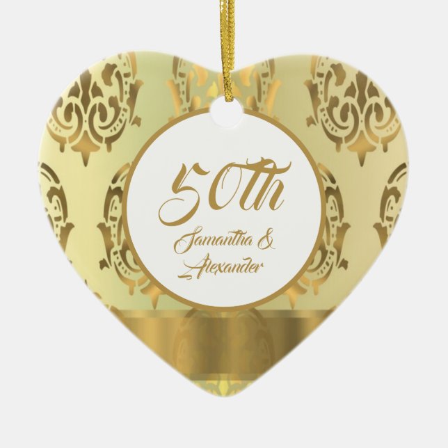 Damask 50. Goldener Hochzeitstag Keramik Ornament (Vorne)