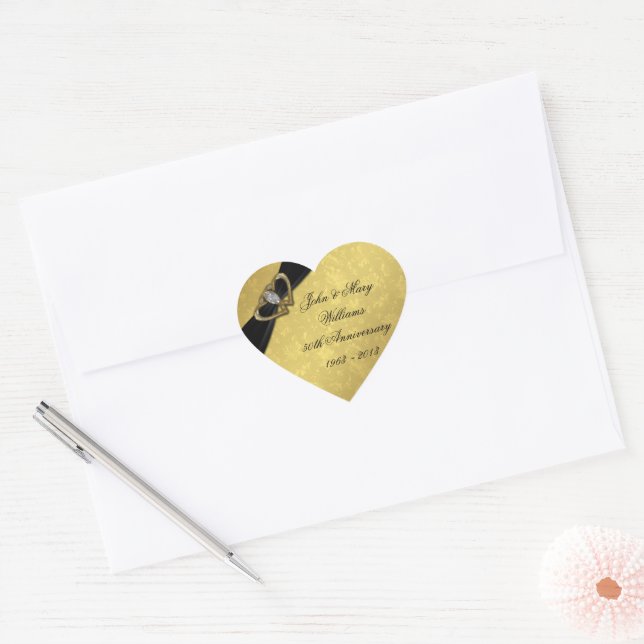 Damask 50. Hochzeitsticker Herz-Aufkleber (Umschlag)