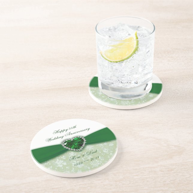 Damask 55. Hochzeitstag Sandstein Untersetzer (Seite)