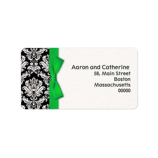 Damask Address Labels mit grünem Bow Adressaufkleber (Vorne)