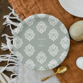 Damask Ambience Pale Olive Elegante Hochzeiten Tel Pappteller