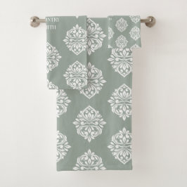 Damask Ambiente Personalisiert Blassolive Badhandtuch Set