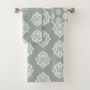 Damask Ambiente Personalisiert Blassolive Badhandtuch Set