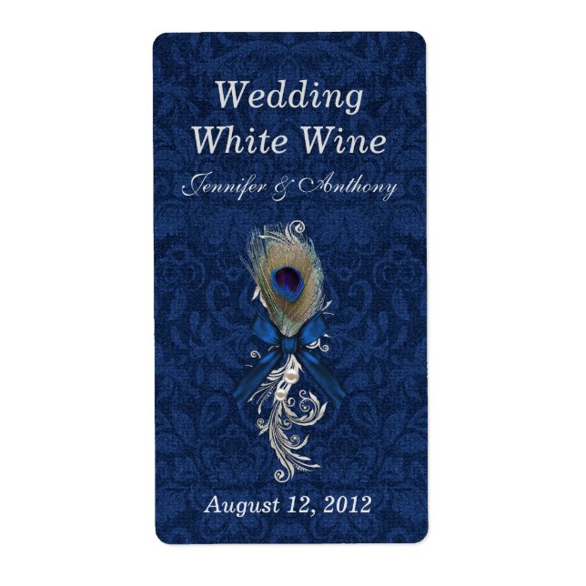 Damask and Peacock Feather Wedding Mini Wine (Vorne)