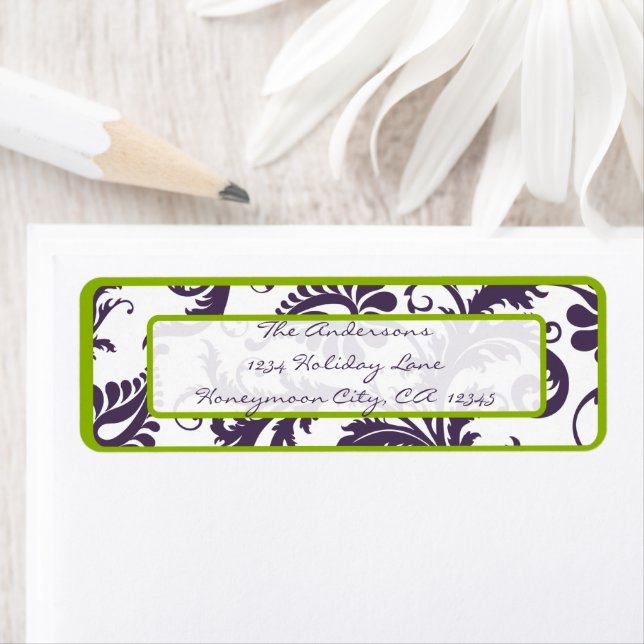 Damask Apple Green & Lapis Purple Étiquette de adr (En situation)