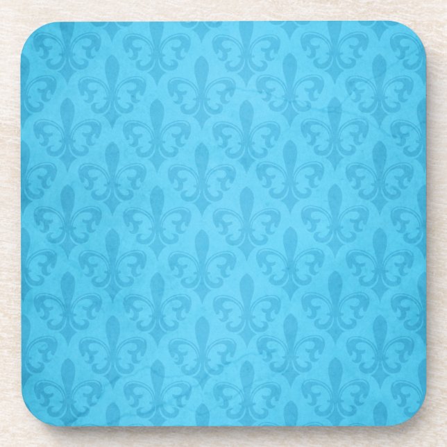 Damask aqua blue Lilie Set von 6 Untersetzer (Vorderseite)