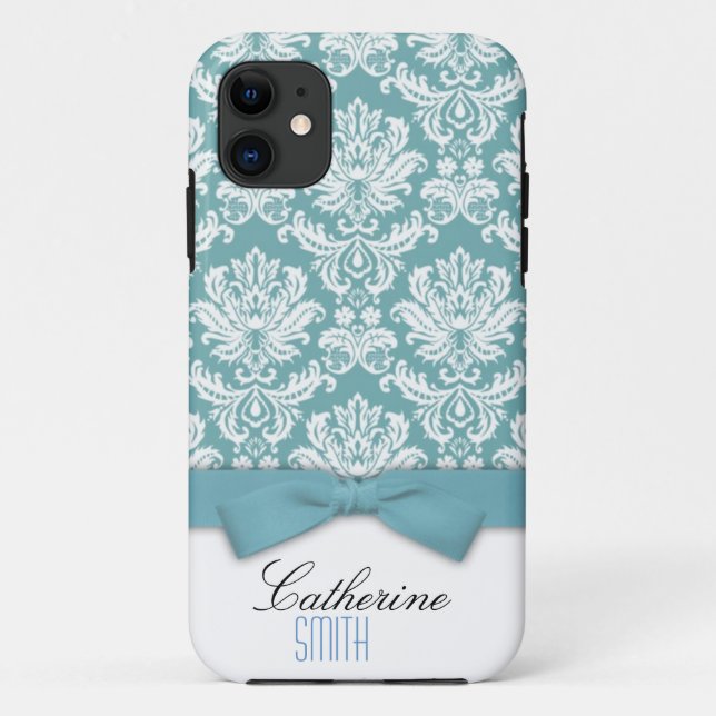 Damask Aqua Bow iPhone 5 Coque (Dos)
