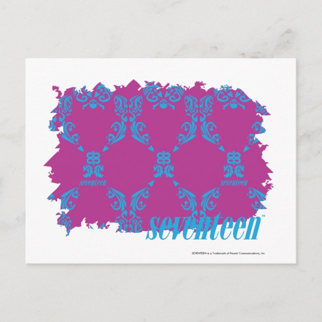 Damask Aqua-Lila 2 Postkarte (Vorderseite)