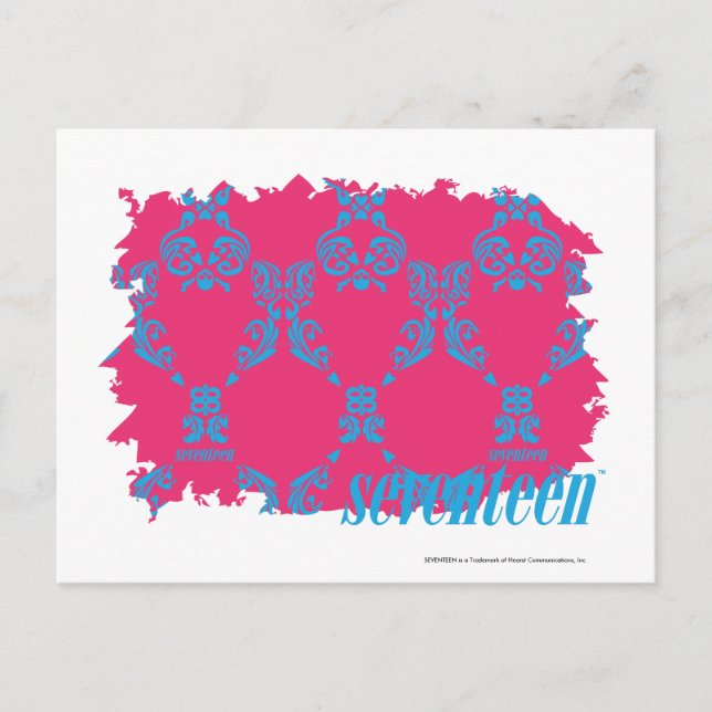 Damask Aqua-Magenta 3 Postkarte (Vorderseite)