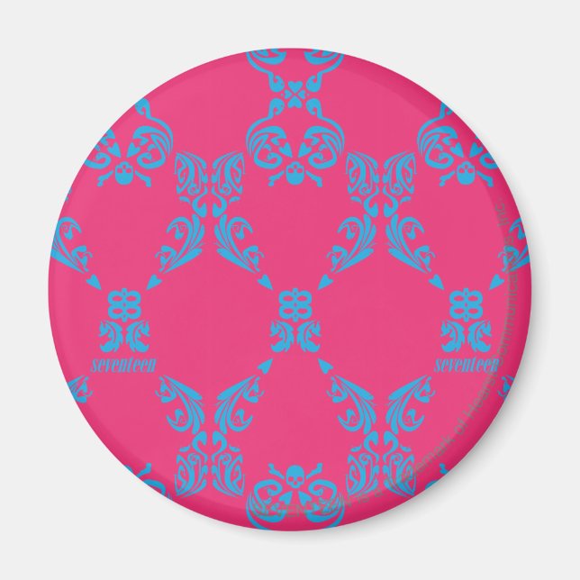 Damask Aqua-Magenta Magnet (Vorne)