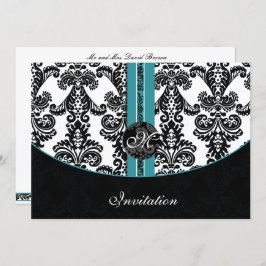 damask aqua mariage invitation monogramme