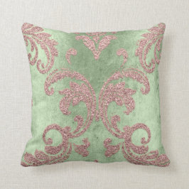 Damask Aqua Pink Blush Minze Grüne Hütte Velvet Kissen