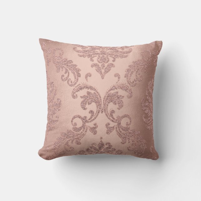 Damask Aqua Pink Blush Pastel Rose Hütte Velvet Kissen (Vorderseite)