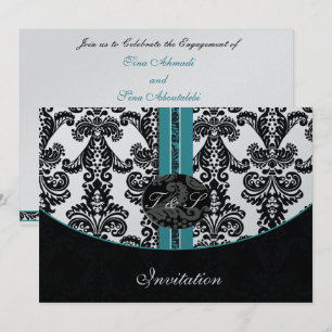 Damask aqua silber Hochzeit Einladung