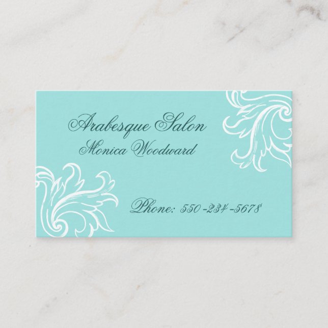 Damask Aqua, Turquoise et Carte de visite blanc (Devant)