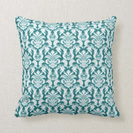 Damask Aquamarin Blue Türkise Ozean Weiße Velvet Kissen