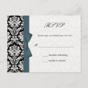 Damask Aquamarin Bow Wedding RSVP Card