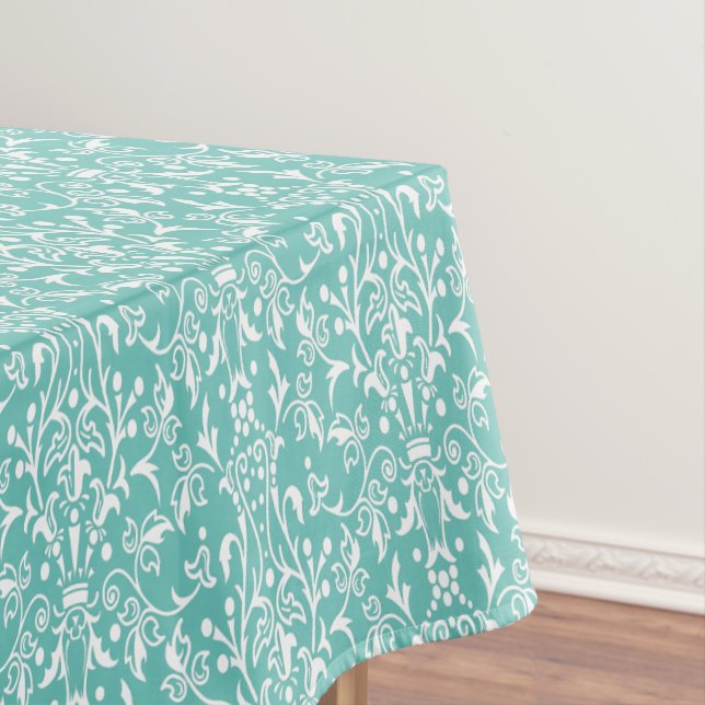 Damask Aquamarin & weiß Tischdecke (Beispiel)