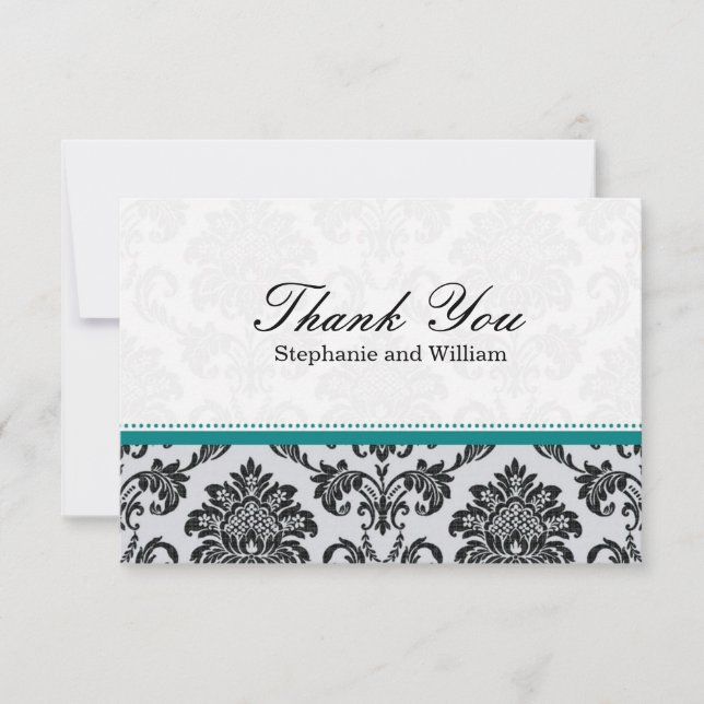 Damask Aquamarine Hochzeit Dankeschön-Karte Mitteilungskarte (Vorderseite)