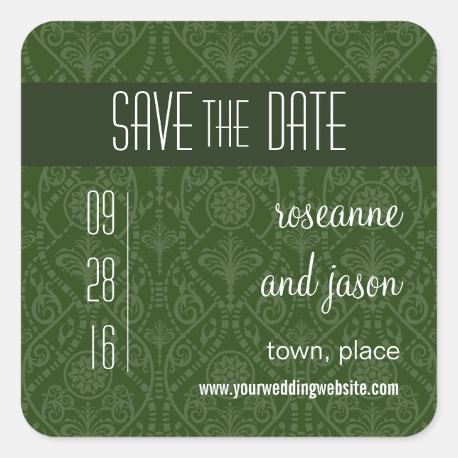 Damask Art Deco Save the Date Aufkleber (Vorderseite)