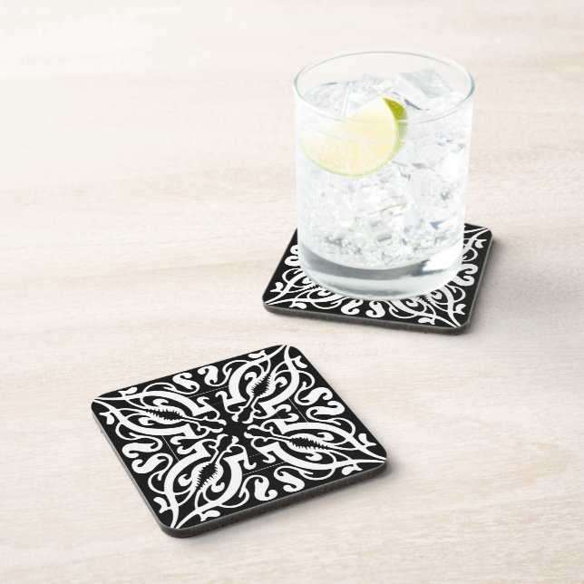 Damask auf schwarz getränkeuntersetzer (Rechte Seite)