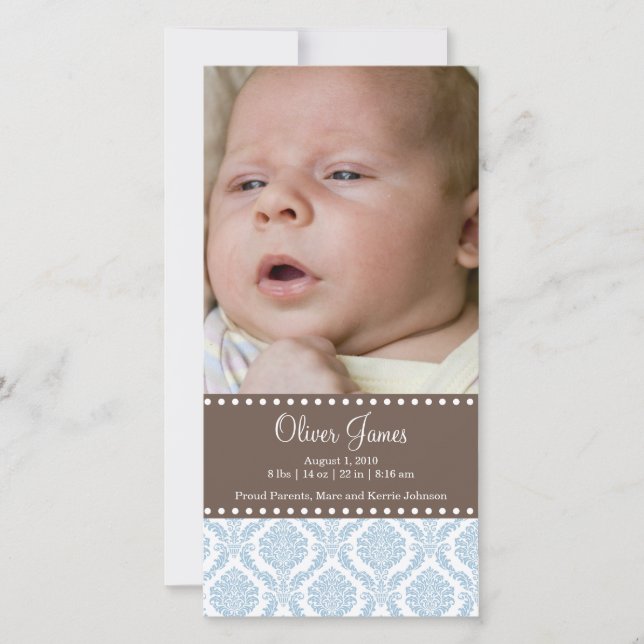 Damask Baby Announction Foto Card Ankündigung (Vorderseite)
