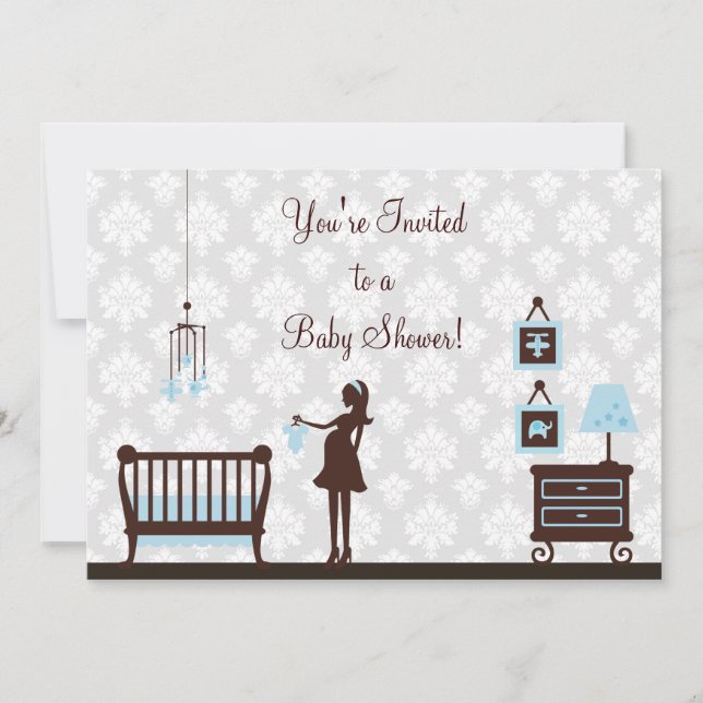 Damask Baby Dusche: Junge:Einladung Einladung (Vorderseite)
