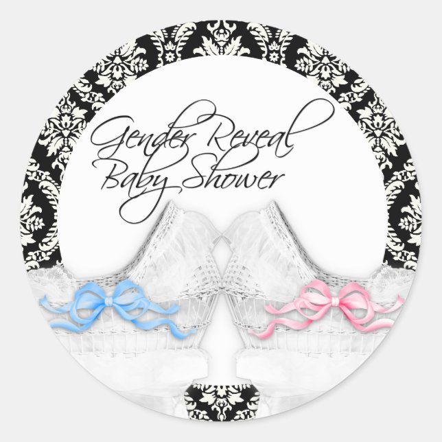 Damask Bassinet Pink Blue Gender Aufkleber (Vorderseite)