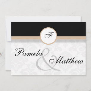 Damask Beige Monogram Hochzeit Einladung