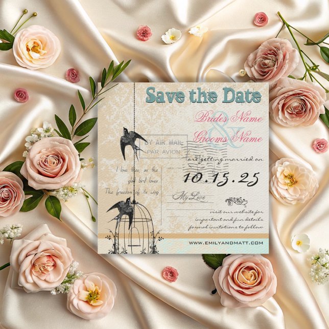 Damask Birdcage Wedding Save the Date Pink Green (Von Creator hochgeladen)