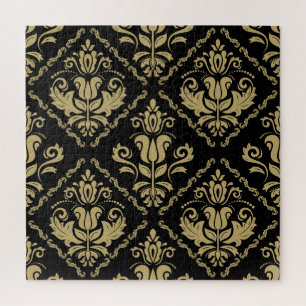 Damask Black Gold: Klassisches Ornament.