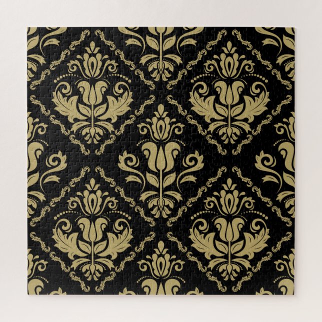 Damask Black Gold: Klassisches Ornament. (Vertikal)