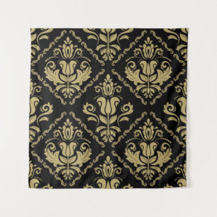 Damask Black Gold: Klassisches Ornament. Wandteppich