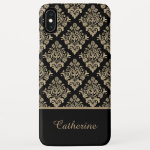 Damask Black Gold Swirl Personalisierter Name Case-Mate iPhone Hülle