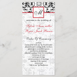 Damask black red MONOGRAM Wedding Program Programm