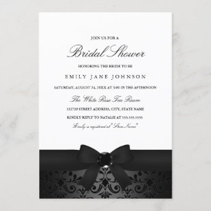 Damask Black & White Bow Brautparty Einladung
