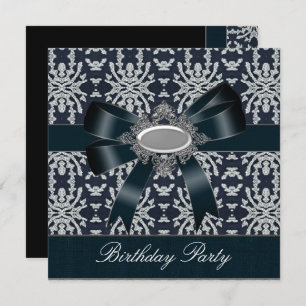 Damask Black White Bow Invitation Toutes les occas