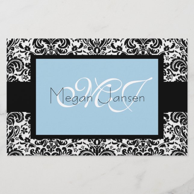 Damask Black & White Briefpapier (Vorderseite)