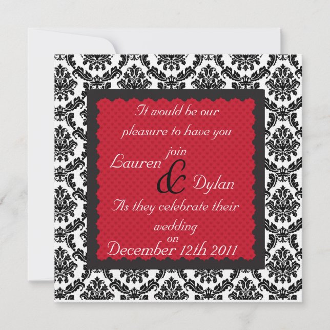 Damask Black & White Formal Mariage / Invitation (Devant)