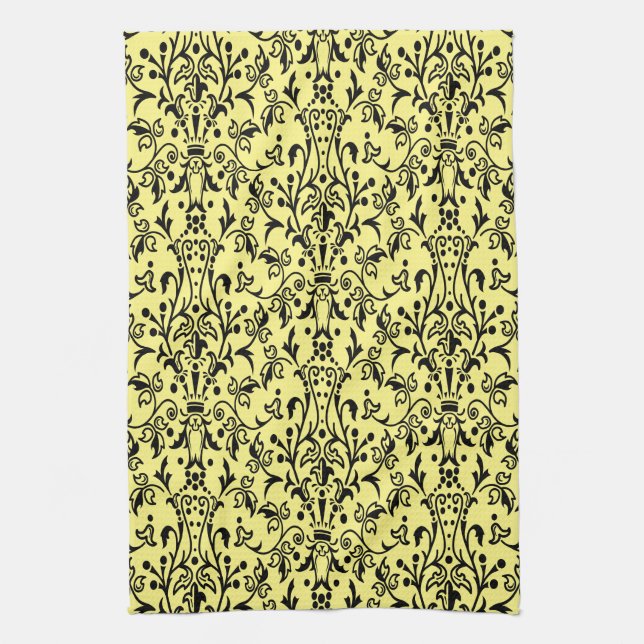 Damask Black & Yellow Geschirrtuch (Vertikal)